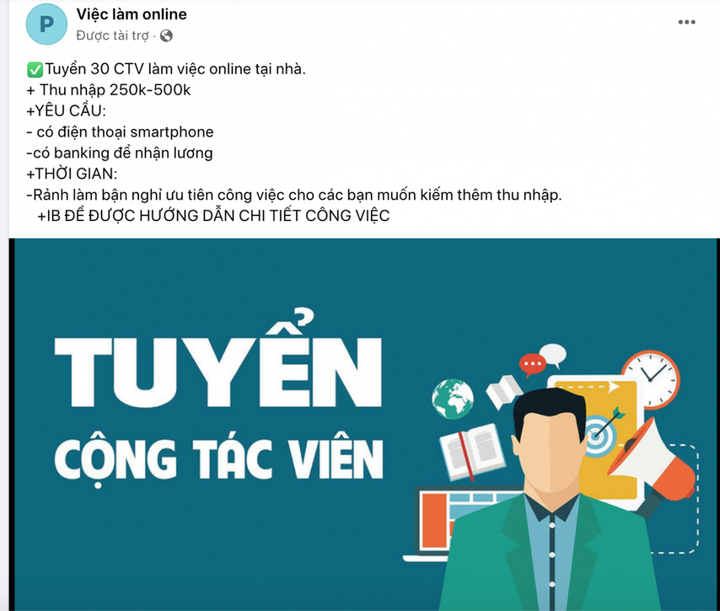 Một Trong Những Bài Đăng Lừa Đảo Tuyển Dụng Cộng Tác Viên Làm Việc Tại Nhà.